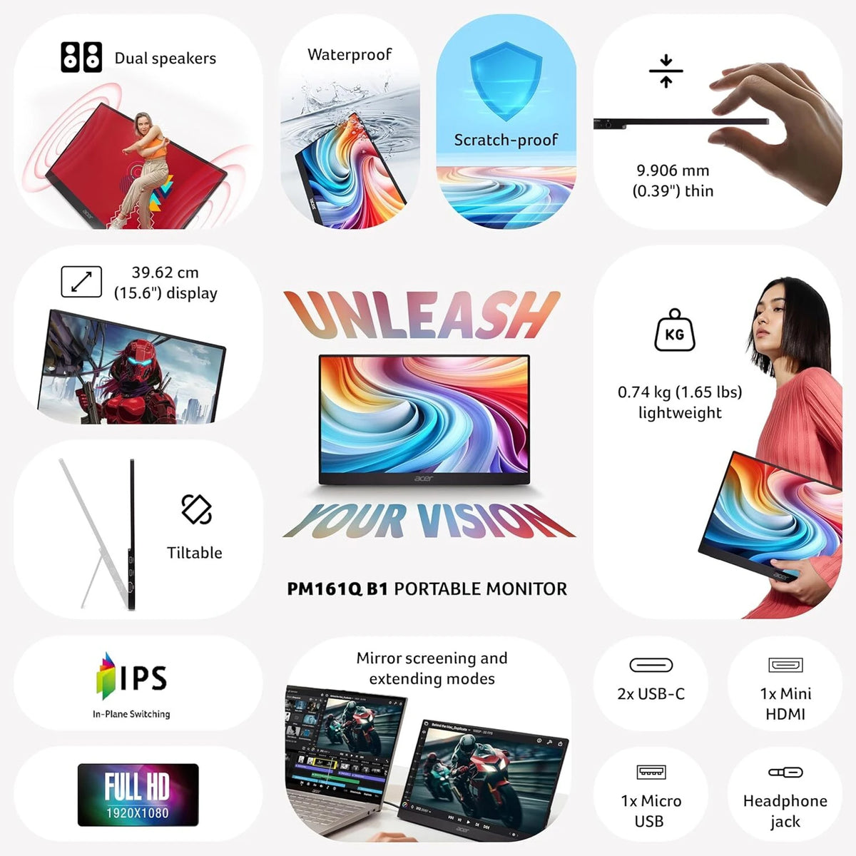 PM1 monitor series 39.62 cm (16 inch) Full HD LED Backlit IPS Panel Monitor (PM161Q B1) (Adaptive Sync, Response Time: 4 ms, 60 Hz Refresh Rate)