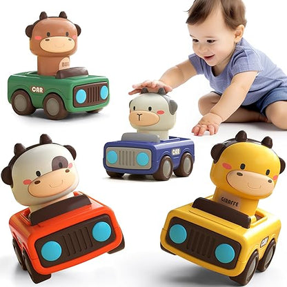 Press to Go Car Toys for Toddlers,Baby Animal Racing Cars,Infant Play Vehicle Set,Baby Push Go Friction Car Toys for 6-9-12-18 Months,1st Birthday Gifts for 1-2 Years Old Boys,Multicolor