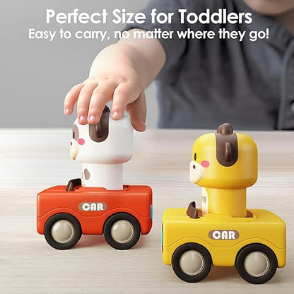 Press to Go Car Toys for Toddlers,Baby Animal Racing Cars,Infant Play Vehicle Set,Baby Push Go Friction Car Toys for 6-9-12-18 Months,1st Birthday Gifts for 1-2 Years Old Boys,Multicolor
