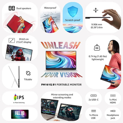 PM1 monitor series 39.62 cm (16 inch) Full HD LED Backlit IPS Panel Monitor (‎PM161Q B1) (Adaptive Sync, Response Time: 4 ms, 60 Hz Refresh Rate)